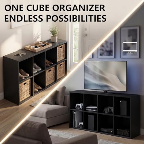YESHOMY Black Modern TV Stand for 30-55 Inch TVs, 8 Open Cubes, 48 Inches