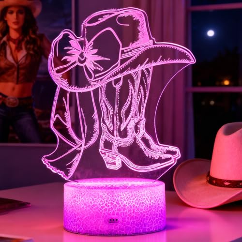 Cowgirl Night Light 3D Illusion Lamp with 16 Colors & Remote Control - Color 11