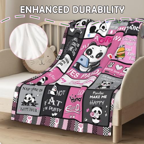 Panda Blanket for Girl Woman Cute Pandas Gifts Fluffy Flannel Blanket Throw Bed Couch Pink Room Decor Birthday (Pink Black, 40x50 Inch, Panda)