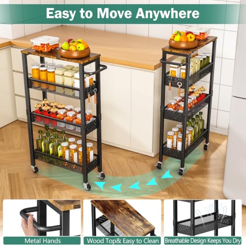 Vivihomety 4-Tier Slim Metal Laundry Cart with Wheels - Black, 7.1 Inch Wide