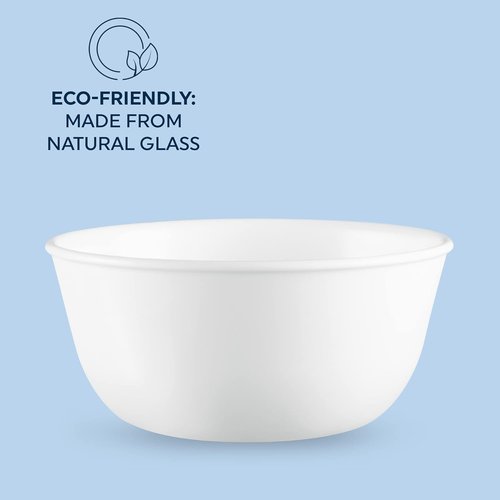 Corelle Vitrelle Soup & Cereal Bowls Set of 6 - Chip & Crack Resistant, 28-Oz, Winter Frost White