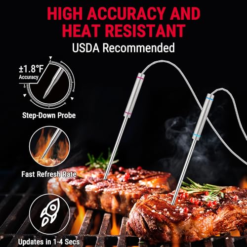 TempPro Wireless Meat Thermometer with 4 Probes - 1000FT Remote Grill & BBQ Thermometer