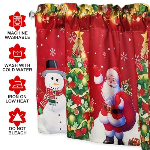 GlikCeil Red Christmas Snowman Santa Window Valance Curtains - 2 Pack