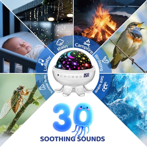 Baby Sound Machine with 30 Soothing Sounds & Night Light Projector - White - COOLNIGHT