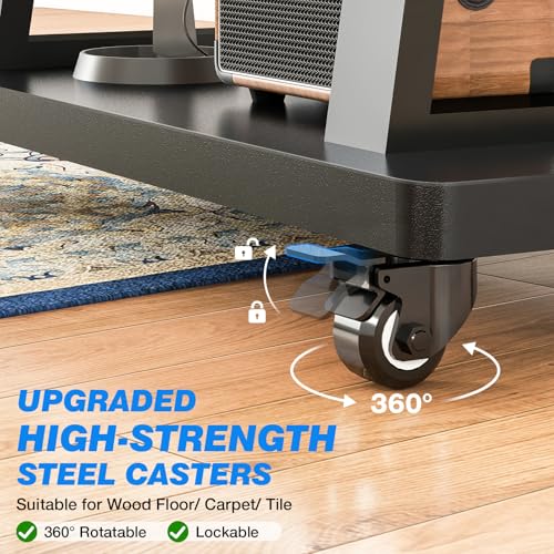 Black Rolling TV Cart for 37-75 Inch TVs Up to 150lbs - Double Shelves, Height Adjustable