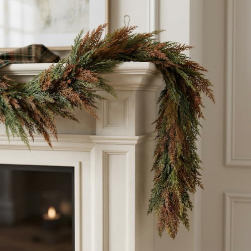 9ft Artificial Norfolk Pine Garland for Fall Decor - Brown & Green, Fall Wreath