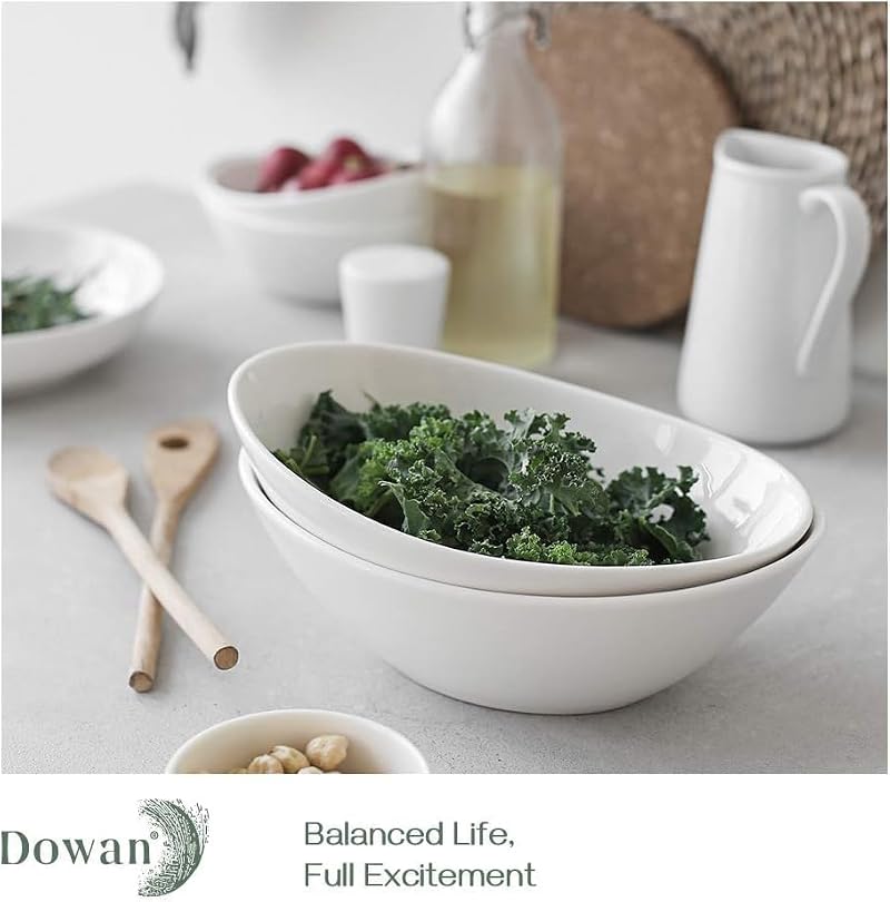 9.25-Inch Large Oval Serving Bowls Set of 4 - Salad Pasta Side Dishes