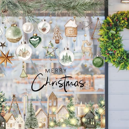 Whaline Christmas Window Clings Set – Festive Farmhouse & Ball Decals for Home & Holiday Decor