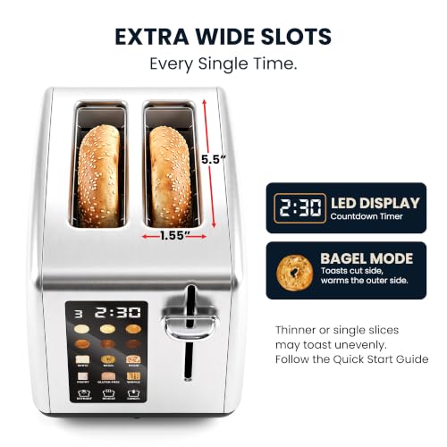 Elite Gourmet 2-Slice Toaster with Digital Countdown & Extra-Wide Slots - Gloss Black, Variation