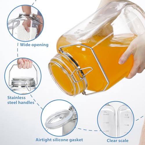 1.5 Gallon Glass Mason Jars with Airtight Lid - 2 Pack, Wide Mouth Food Storage