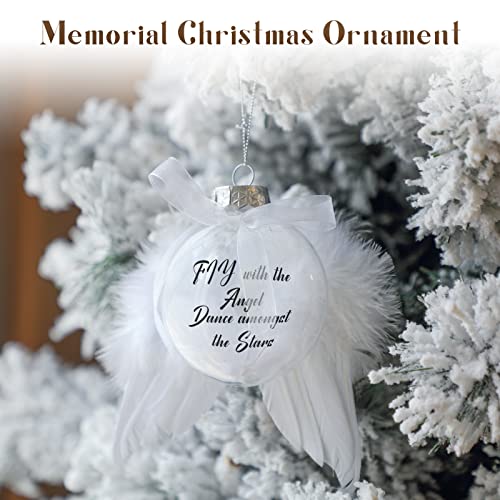 Sratte 12 Sets Christmas Memorial Ornament Feather Ball 80 mm - Clear Plastic Ornaments with White Ribbon