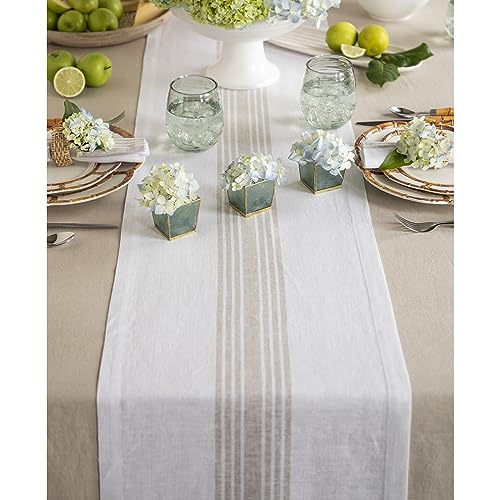 Solino Home 100% Pure Linen Table Runner 14 x 60 in Natural & White