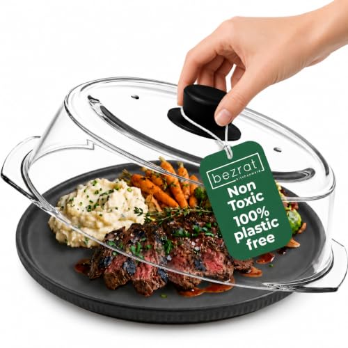 Bezrat 10-Inch Tall Glass Microwave Cover with Silicone Handle - Black Variation