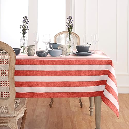 Solino Home 100% Pure Linen Square Table Throw 52x52 in, Red & White