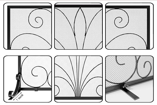 Fire Beauty Wrought Iron Fireplace Screen 37.8"L x 30.7"H Single Panel Spark Guard for Indoor Fireplace
