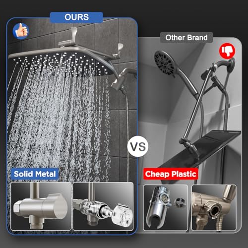 Veken 11.8-Inch Brushed Nickel Rainfall Shower Head with Handheld & Extension Arm - High Pressure