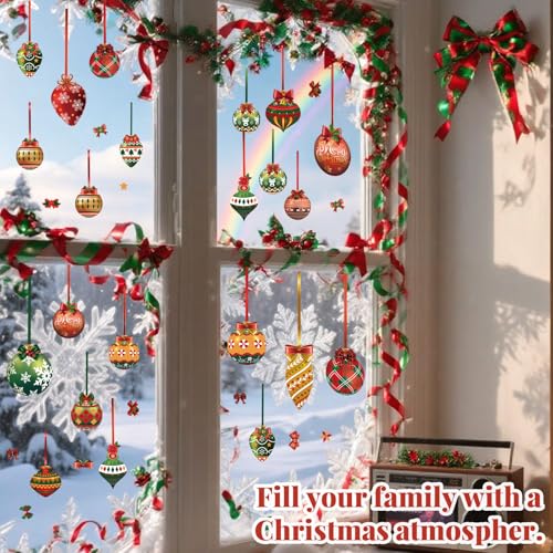 Simgoing 12 Sheets Christmas Window Clings - Removable Ball Ornaments