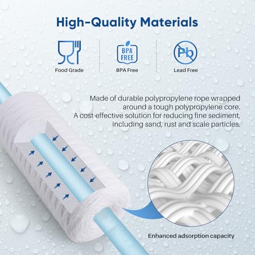 PUREPLUS 5 Micron Whole House Water Filter Cartridge 4 Pack for Well Water - 10 x 4.5 Inches