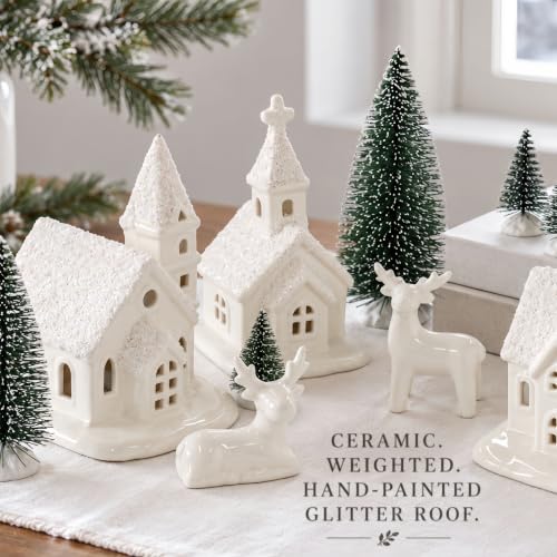 13-Piece Indoor Christmas Village Set with Ceramic Houses & Snowy Trees