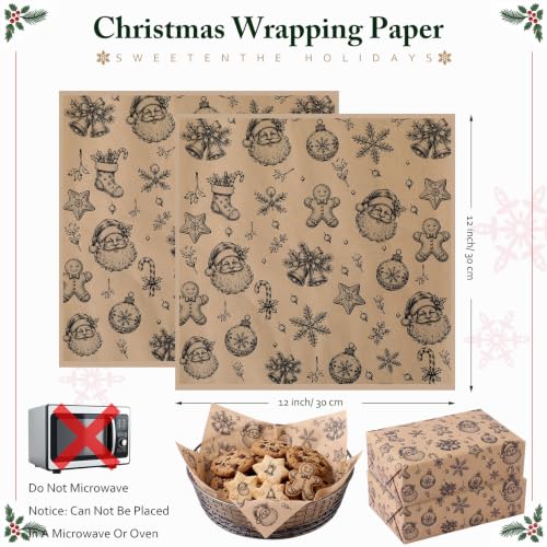FoldTier Christmas Kraft Wax Paper Sheets - Santa Claus, Khaki, 100 Pack