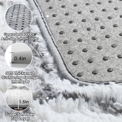 ONASAR 8x10 White & Grey Geometric Fluffy Area Rug - Modern Living Room & Bedroom Decor