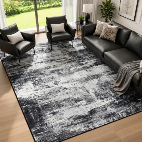 Vibrug 5x7 Black White Gray Washable Abstract Area Rug for Living Room