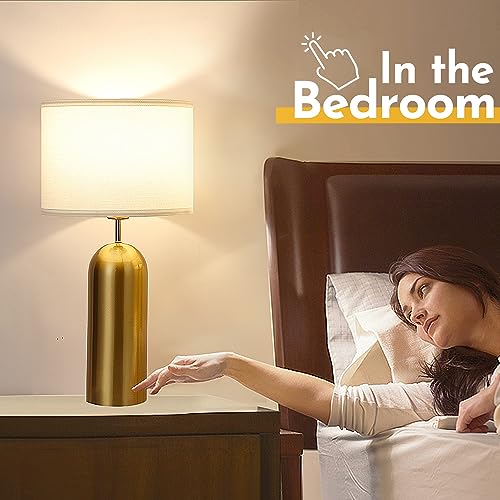 Gold Touch Control Table Lamps Set of 2 - 22 Inch Modern White & Gold Bedside Nightstand Lamps with USB-C Ports