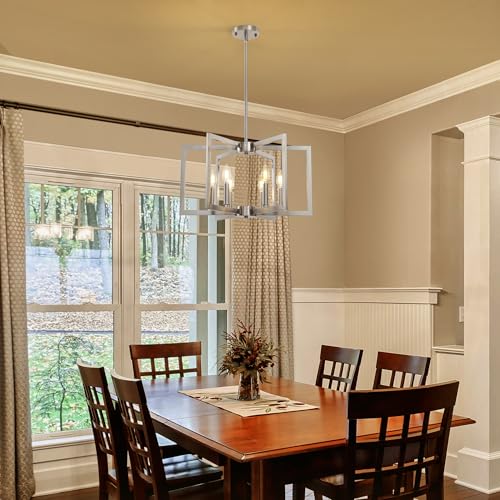 6-Light Modern Metal Geometric Chandelier - Brushed Nickel, 21in Kitchen Island Pendant Light Fixture