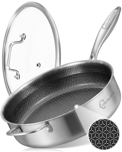 Large 6-Quart Non-Stick Frying Pan with Lid - 12 Inch, Black, Detachable Handle