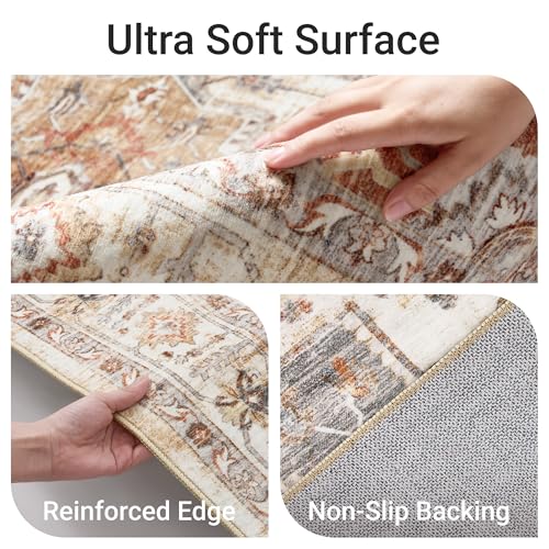 befbee 8x10 Grey Turmeric Washable Non-Slip Area Rug for Living Room