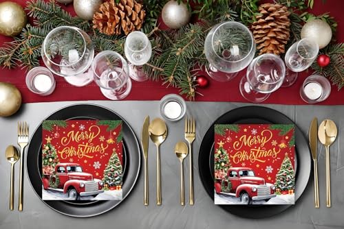 Christmas Party Paper Napkins 50pcs - Festive Red & Tree Design, Holiday Tableware
