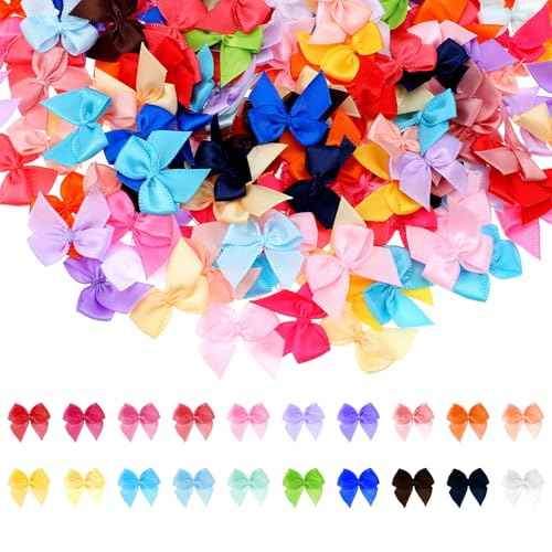 200 Pcs Mini Satin Ribbon Bows Colored Tiny Crafts Bows Decoration 1 Inch Satin Ribbon Twist Tie for Christmas Halloween Wedding Gift Box DIY Craft Hair Accessories