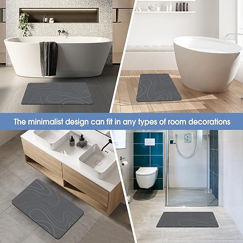 VEELOIM Stone Bath Mat Diatomaceous Earth Shower Mat - Grey Line2