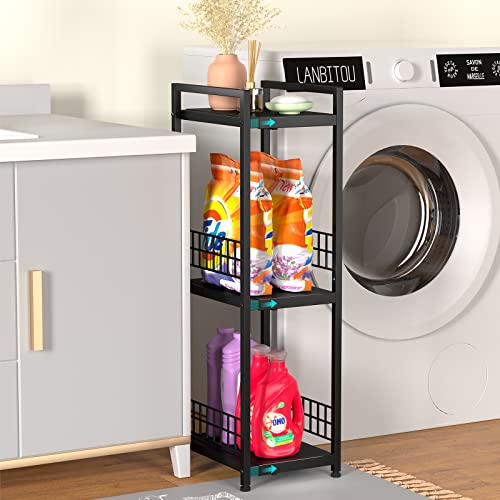 Expandable 3-Tier Metal Shelving Unit Black - Narrow Freestanding Storage