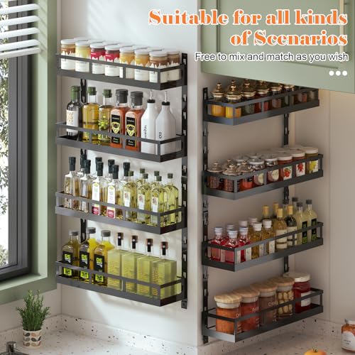 Adjustable 8-Tier Wall-Mounted Spice Rack with Mixed Baskets - Black / 4.6" Diameter