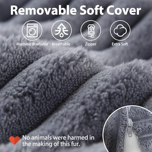XL Back Pillow for Bed Sitting with Armrests & Large Pockets - Dark Grey