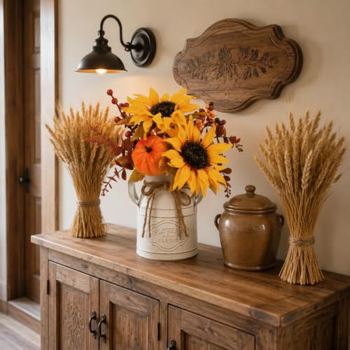 Brown Fall Thanksgiving Centerpiece with Faux Floral and Pumpkin - 13 Inch