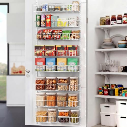 ElegantArray 8-Tier Over-the-Door Pantry Organizer - White, Adjustable Hanging Storage Basket