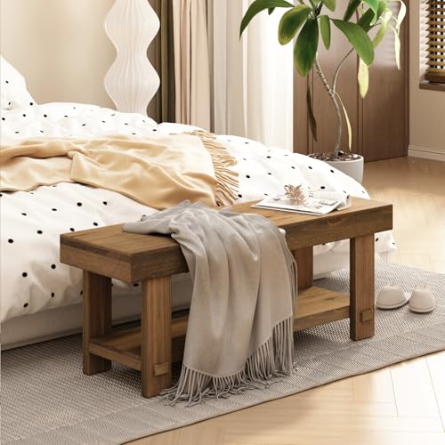 42.6-Inch Solid Wood Entryway Bench Farmhouse Narrow Storage Seat