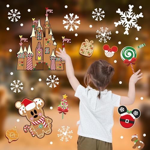 MAXDUCK Red Christmas Gingerbread Window Clings - 12 Sheet Reusable PVC Décor for Windows/Mirrors