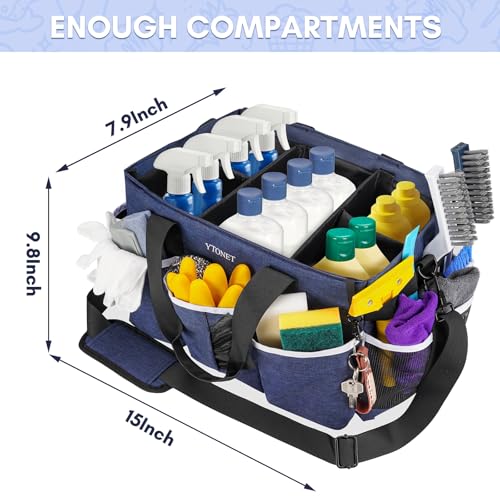 Ytonet Large Wearable Cleaning Caddy Bag Blue – Spacious Organizer with Foldable Dividers