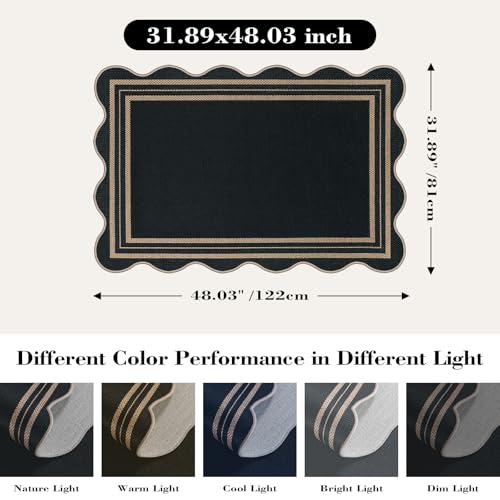Black Geometric Front Door Mat 2.6x4 ft Washable Non Slip Farmhouse Rug
