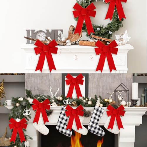 Burgundy Velvet Christmas Red Bow 13x9 Inches - 10 Pack Holiday Wreath Decorations