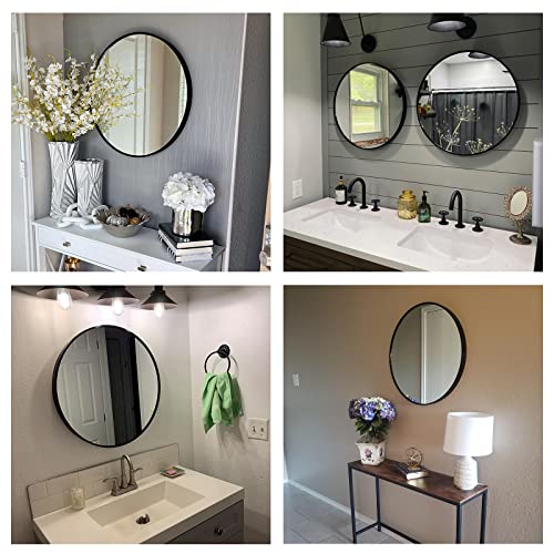 Oruii 24 Inch Black Round Mirror with Matte Black Metal Frame - Wall Mountable