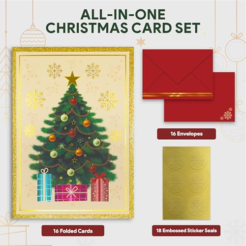 Decorably 16-Pack Gold Foil & Embossed Christmas Cards 5x7in with Envelopes