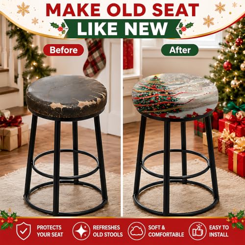 Bar Stool Covers Round Christmas 2-Pack, Fits 12-15 Inch Seats