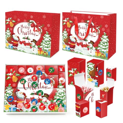 Red 24-Grid Fillable Advent Calendar Box Set with Gift Bag