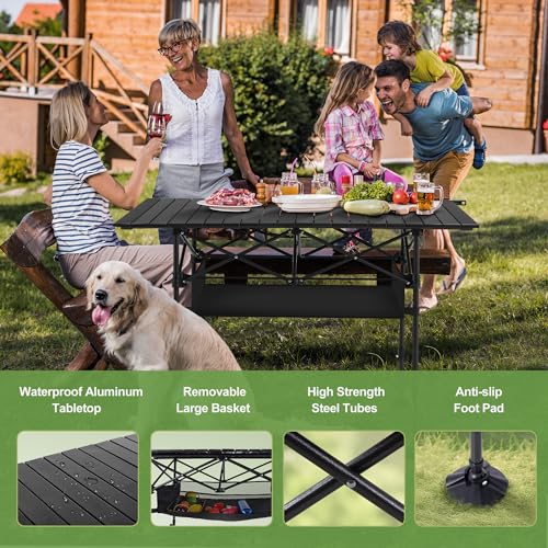 LET'S CAMP Folding Camping Table - Aluminum Roll-up Bar Table for Outdoor Use
