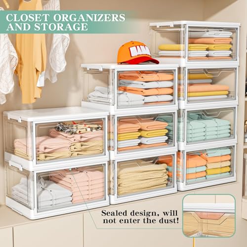 Kmiectse White 23QT 4-Pack Stackable Plastic Storage Bins with Lids