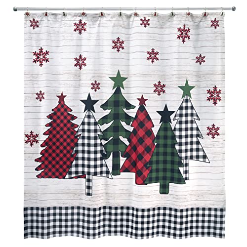 Avanti Christmas Shower Curtain Set with 12 Hooks - 72x72 Inches Holiday Bathroom Decor